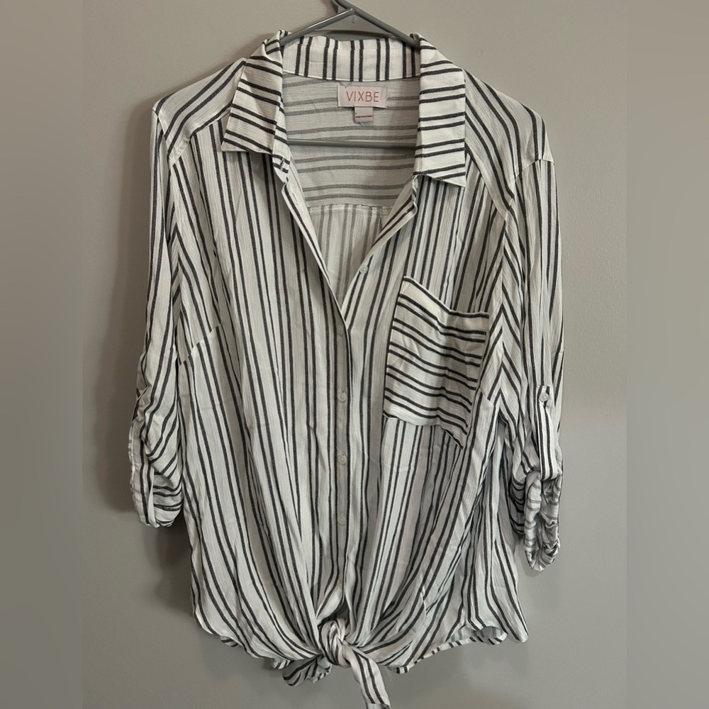 Lightweight button down with tie front